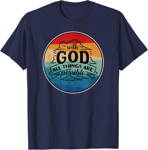 With God All Things Are Possible Retro T-Shirt - T-Shirt | Navy