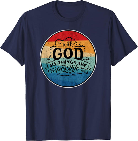 With God All Things Are Possible Retro T-Shirt - T-Shirt | Navy