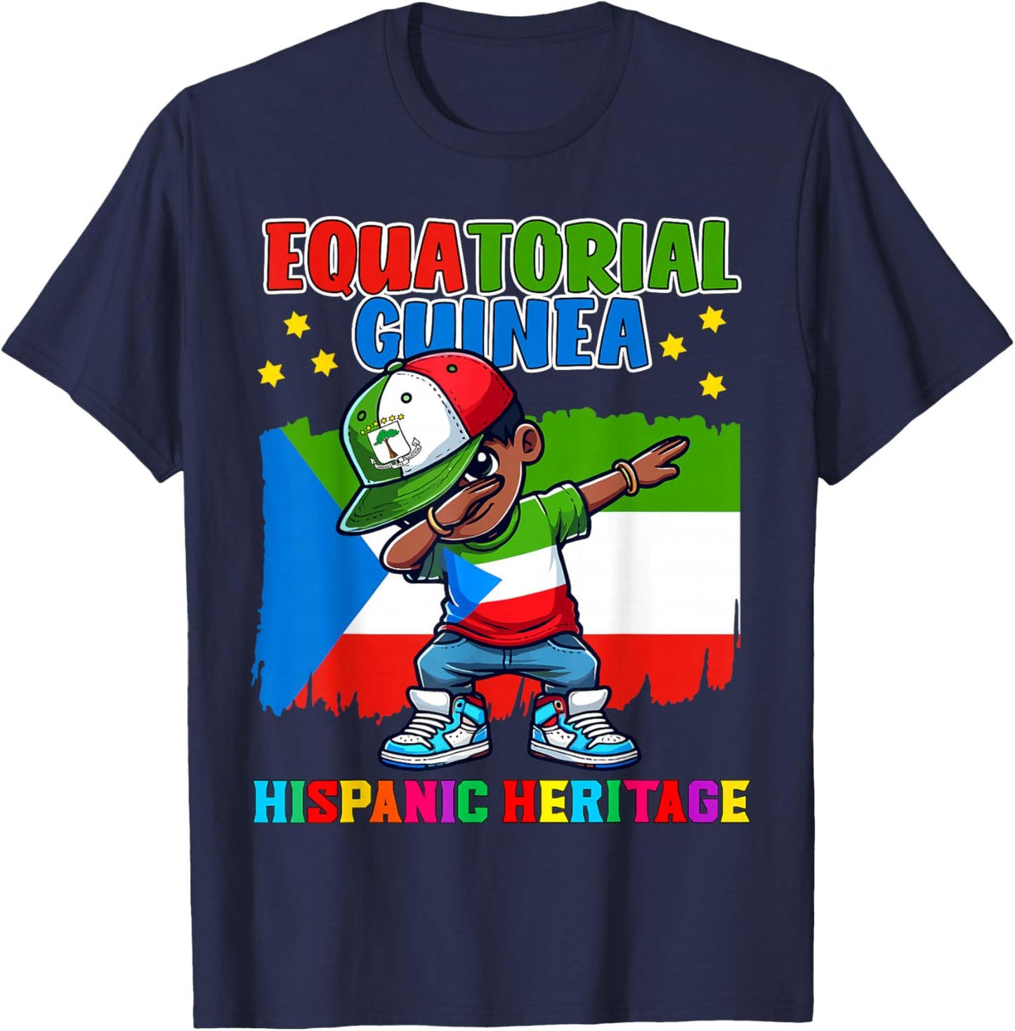 Equatorial Guinea Dabbing Kid Hispanic Heritage Celebration T-Shirt - T-Shirt | Navy