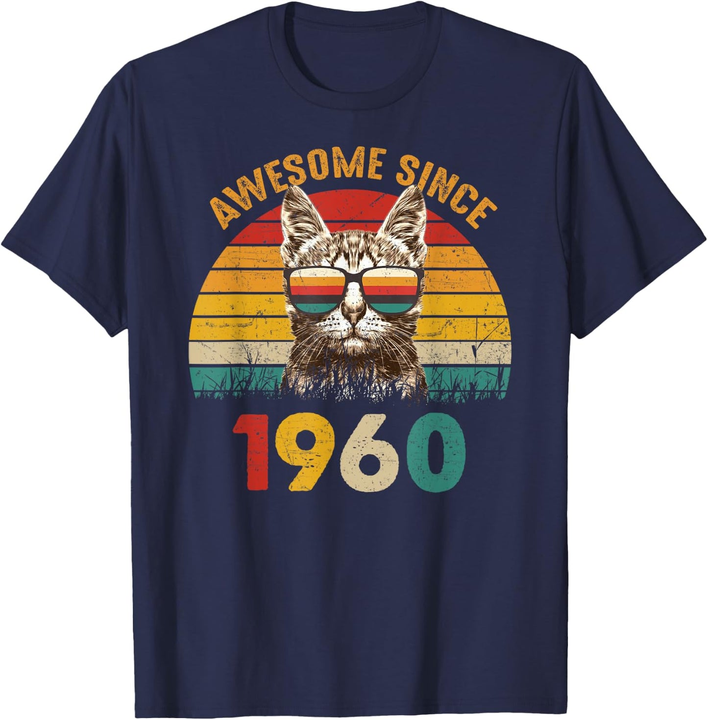 65th Birthday Gift Vintage Cat Lover Awesome Since 1960 Women T-Shirt - T-Shirt | Navy