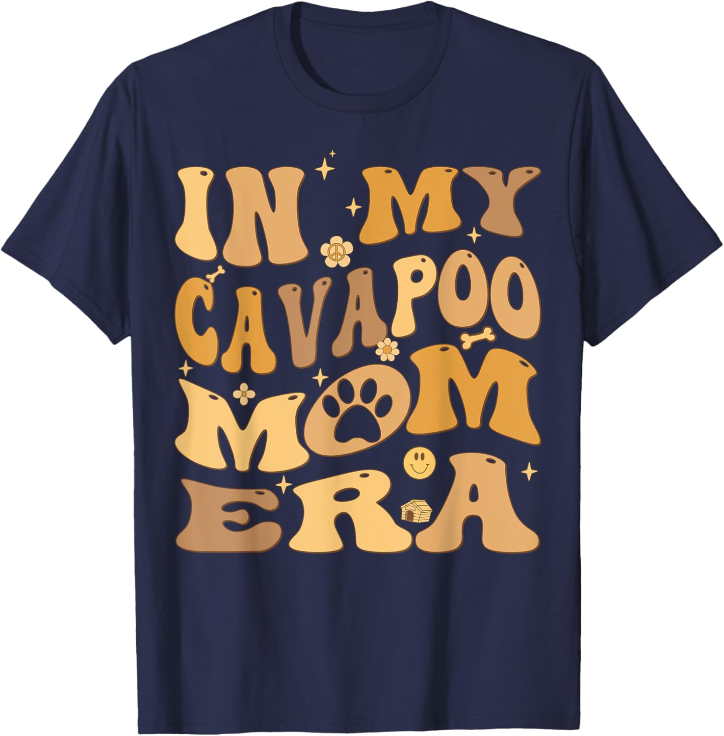 In My Cavapoo Mom Era Groovy Cavoodle T-Shirt - T-Shirt | Navy