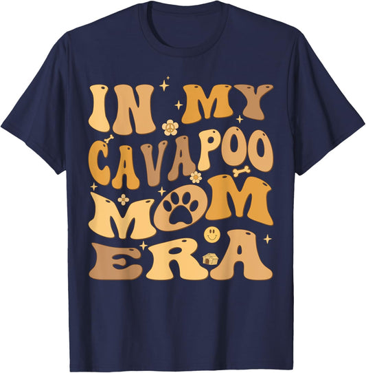 In My Cavapoo Mom Era Groovy Cavoodle T-Shirt - T-Shirt | Navy