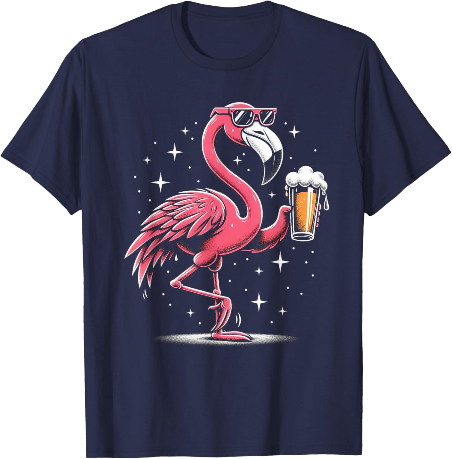 Funny Flamingo Beer Drinking Party Beer Drinker T-Shirt - T-Shirt | Navy