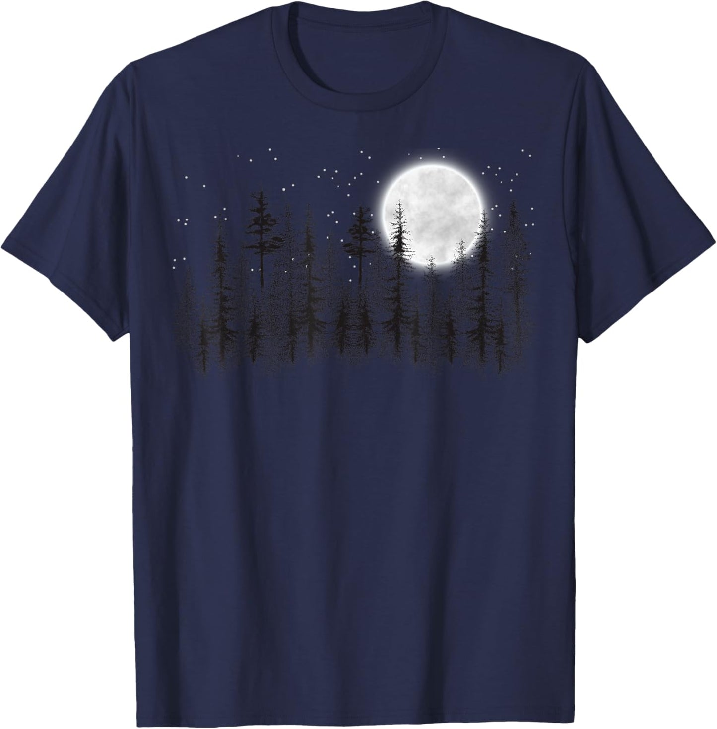 Mountain nature forest pine trees retro moon and stars T-Shirt - T-Shirt | Navy
