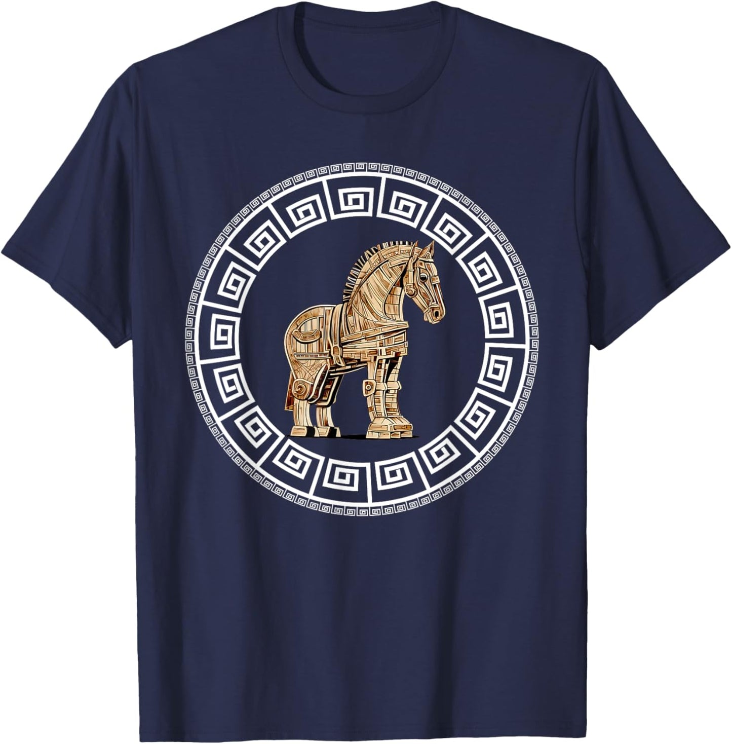 Greek Mythology Odyssey Greek History Trojan Horse Greek Key T-Shirt - T-Shirt | Navy