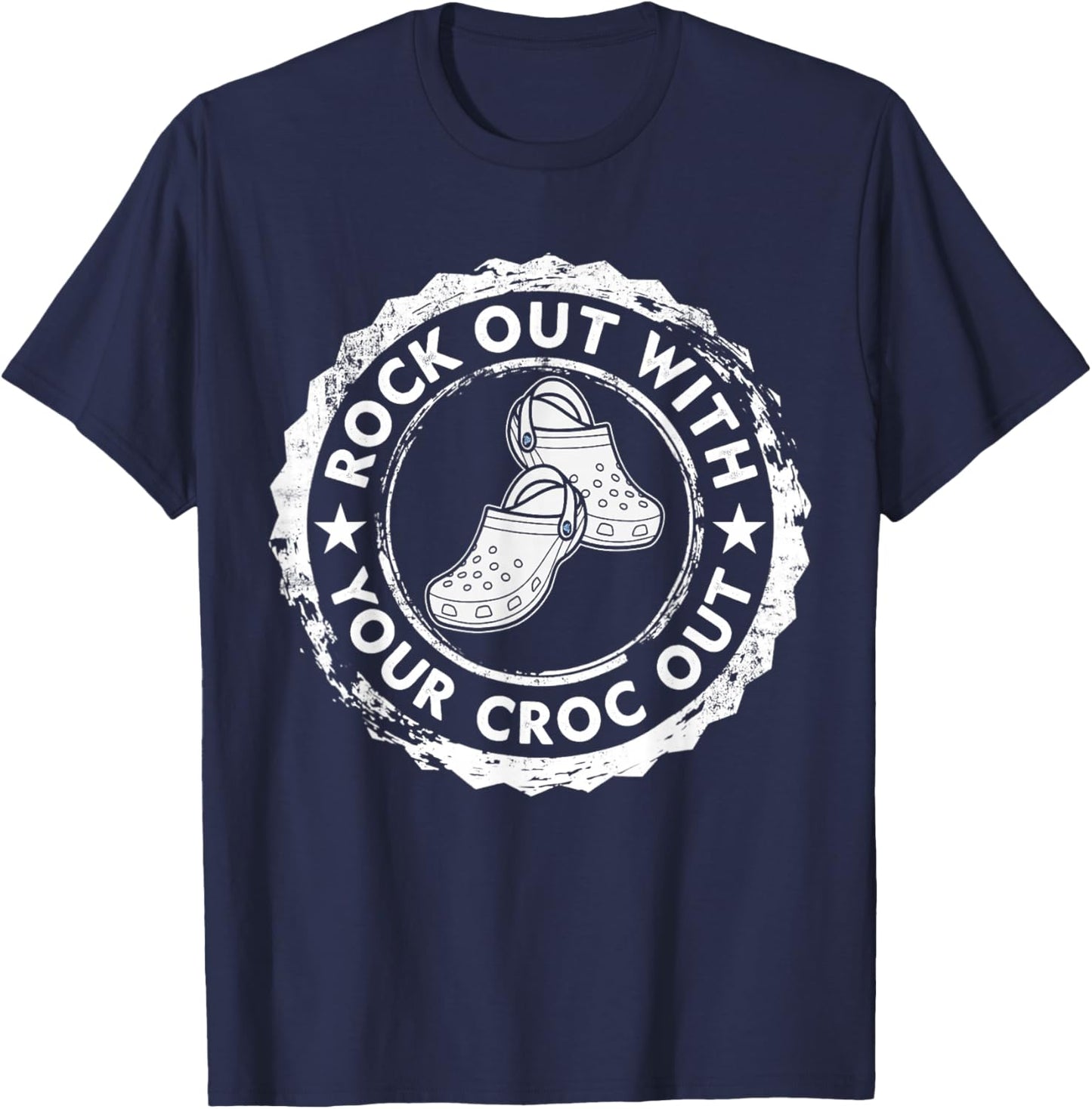 Distressed Retro Rock Out With Your Croc Out Nurse T-Shirt - T-Shirt | Navy