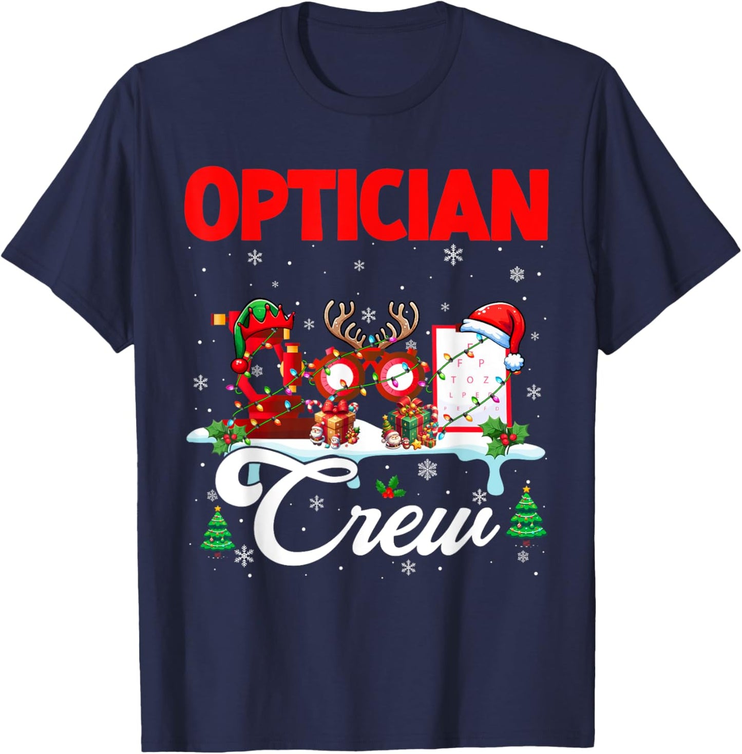 Optician Crew Christmas Santa Reindeer Elf Tools Job Team T-Shirt - T-Shirt | Navy