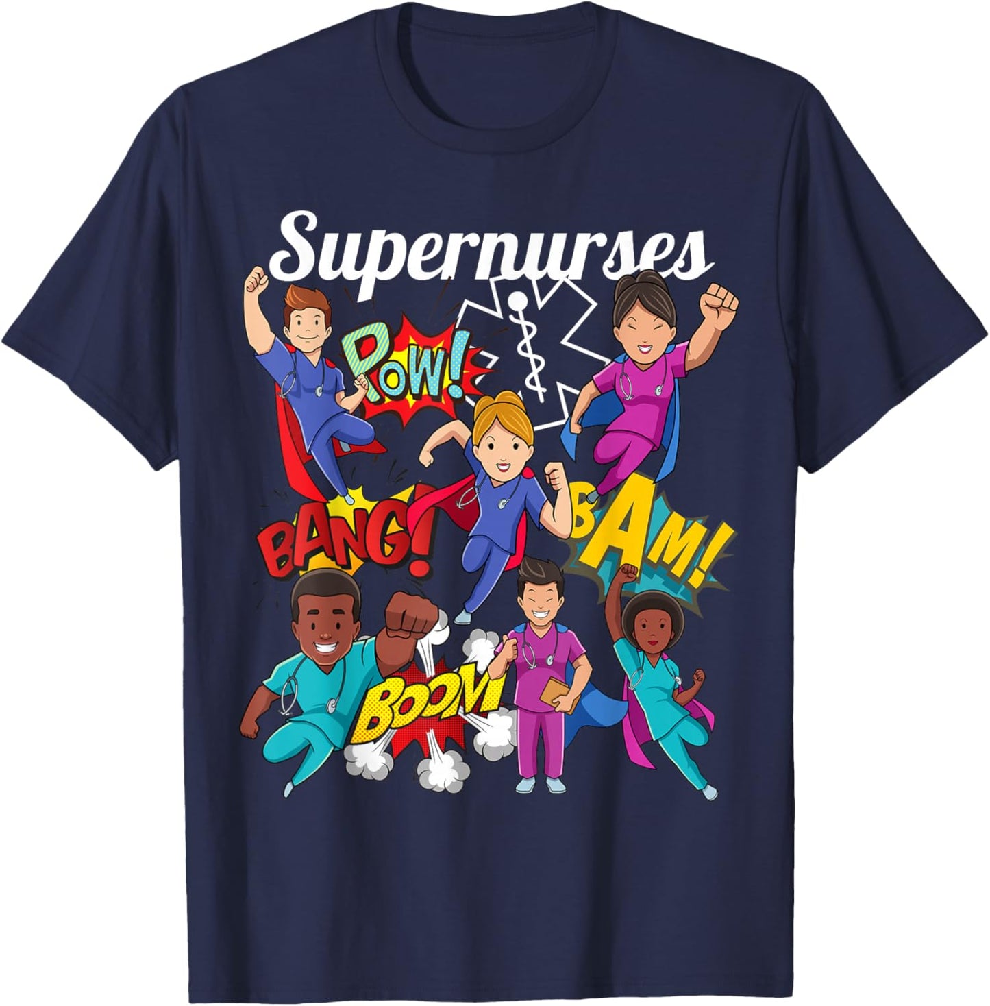Supernurses Super Hero Comic Superhero Style RN Nursing Gift T-Shirt - T-Shirt | Navy