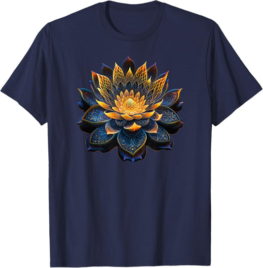 Lotus Flower Yoga Zen Bohemian Namaste Meditation T-Shirt - T-Shirt | Navy