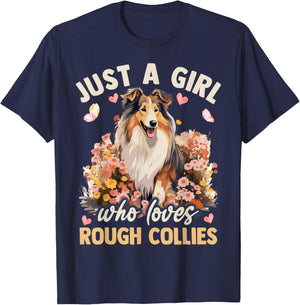 Floral Rough Collie Dog Just A Girl Who Loves Rough Collies T-Shirt - T-Shirt | Navy