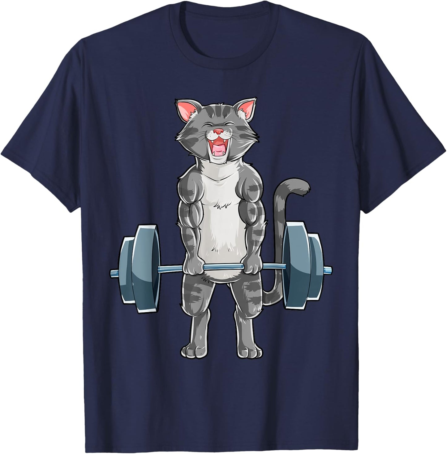 Cat Weightlifting Powerlifting Deadlift Fitness Gym Workout T-Shirt - T-Shirt | Navy