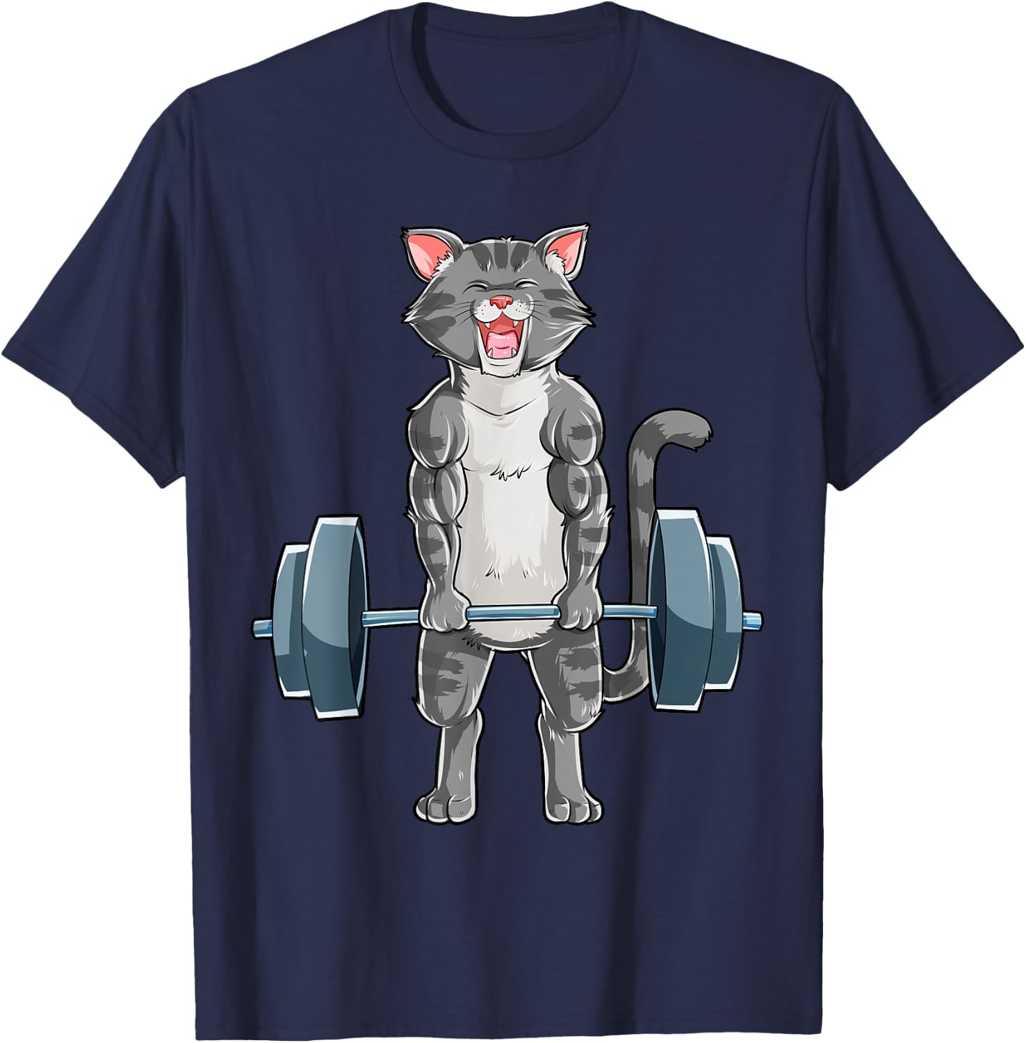 Cat Weightlifting Powerlifting Deadlift Fitness Gym Workout T-Shirt - T-Shirt | Navy