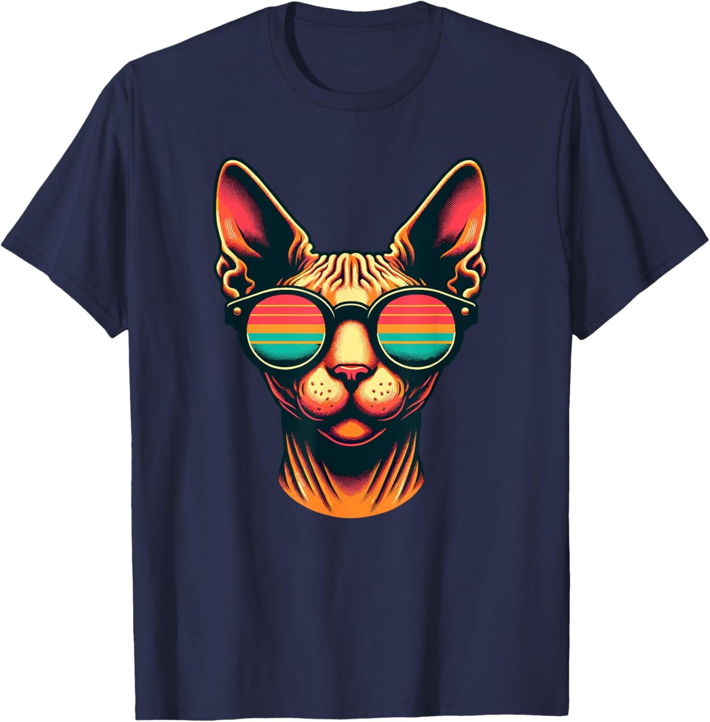 Retro Sunglasses Sphynx Canadian Hairless Cat Women Kids T-Shirt - T-Shirt | Navy
