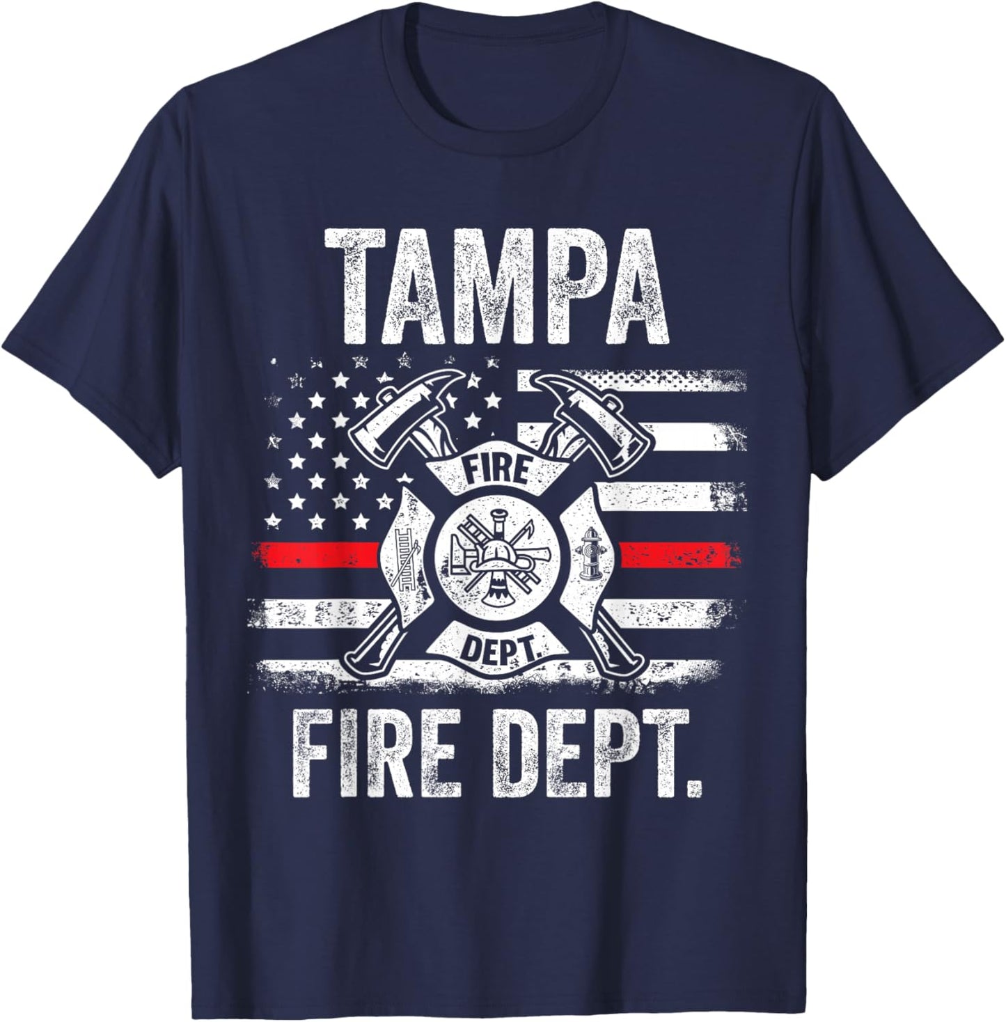 Tampa Florida Fire Department Thin Red Line Fireman T-Shirt - T-Shirt | Navy