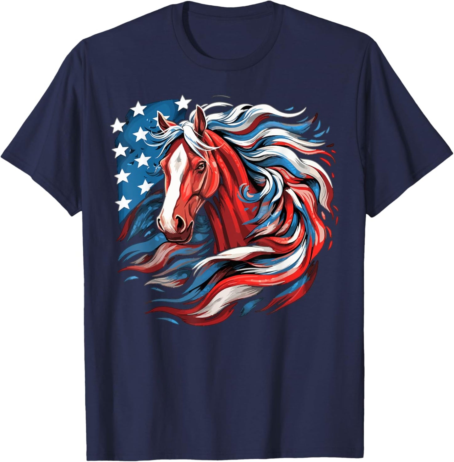 Horse With USA Flag Horseback Riding Equestrian Women Men T-Shirt - T-Shirt | Navy