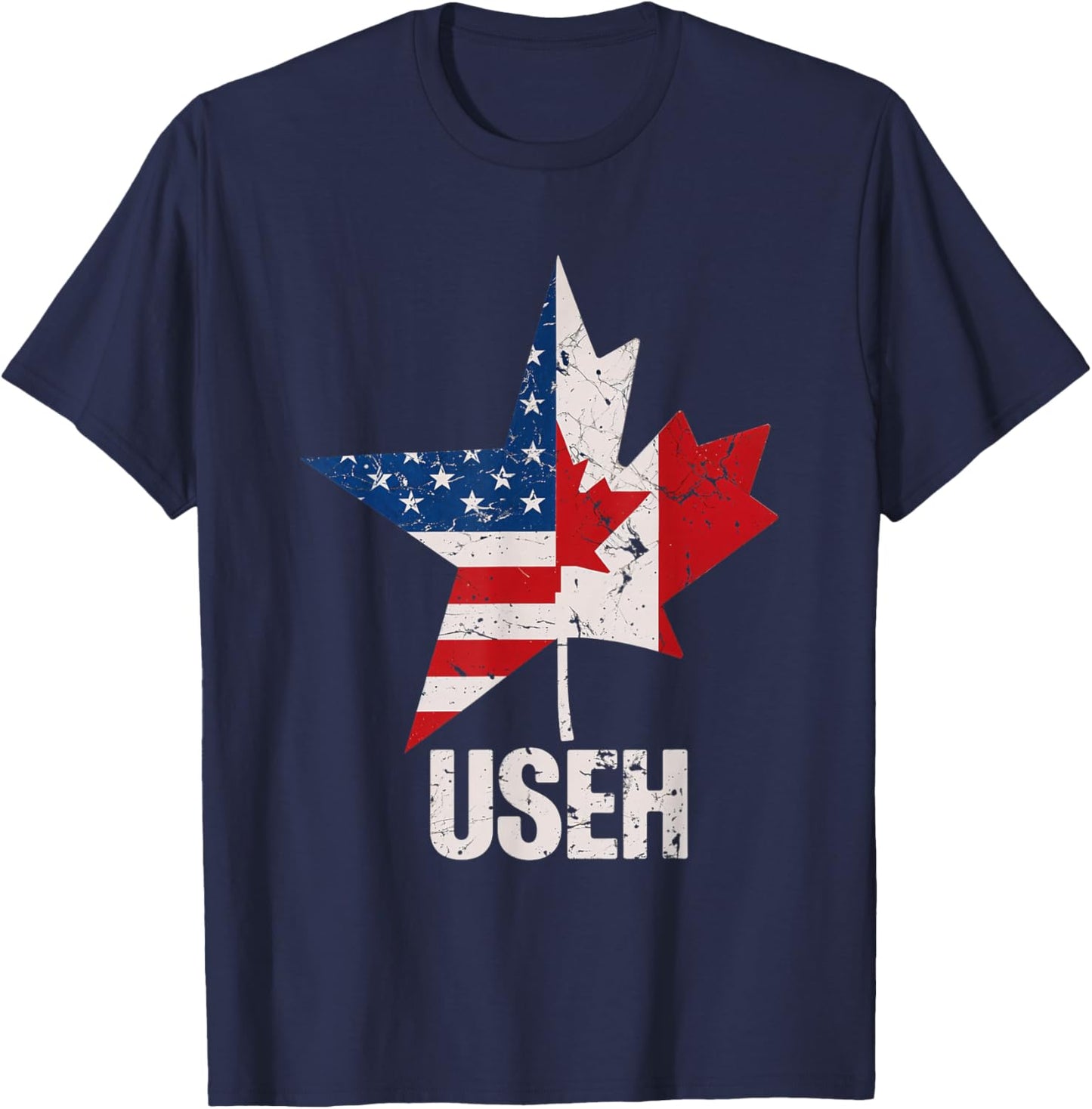 USEH Canada USA Flag Maple Leaf American Canadian T-Shirt - T-Shirt | Navy