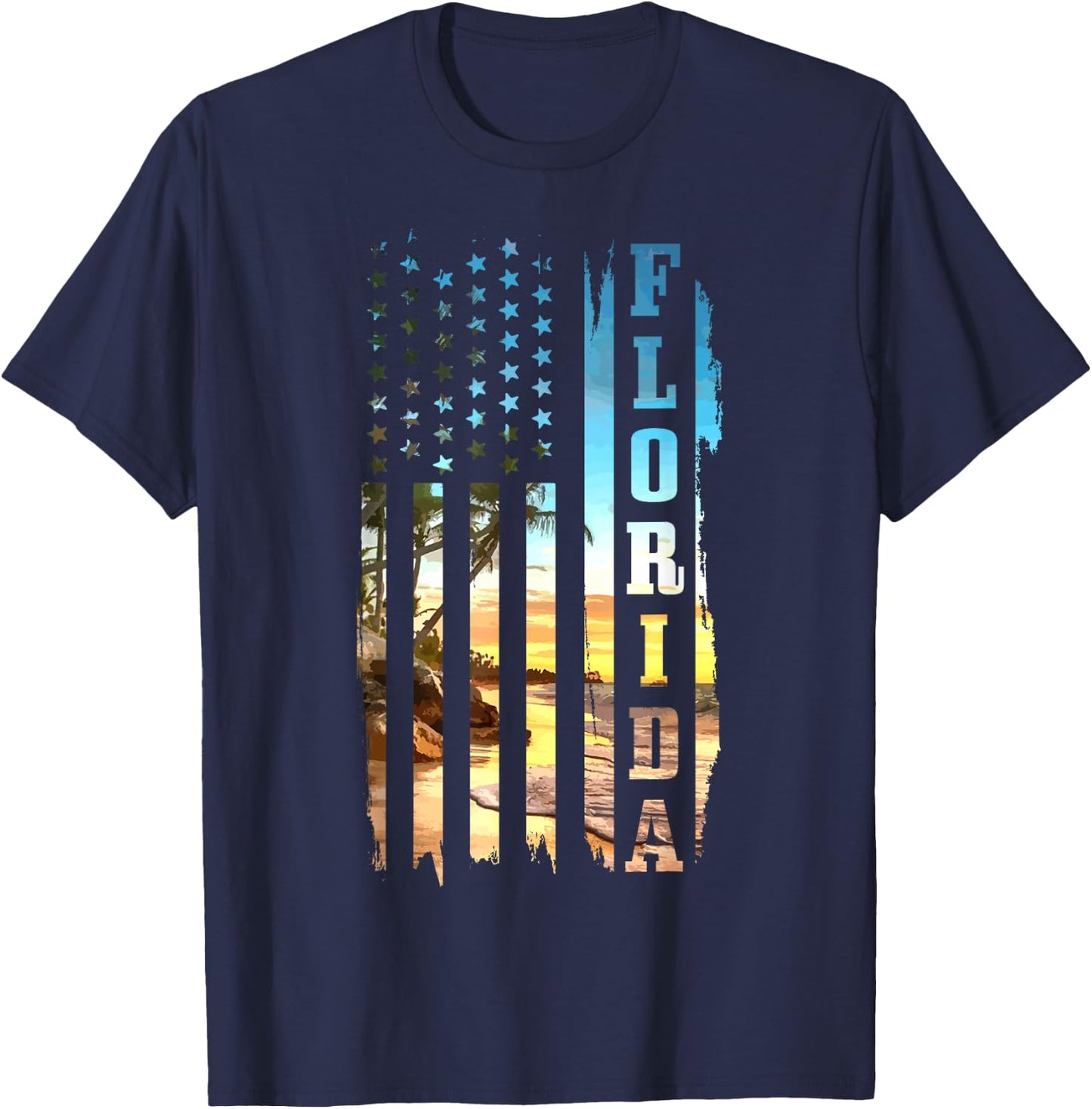 Florida American Flag Pride Beach Surfer T-Shirt - T-Shirt | Navy