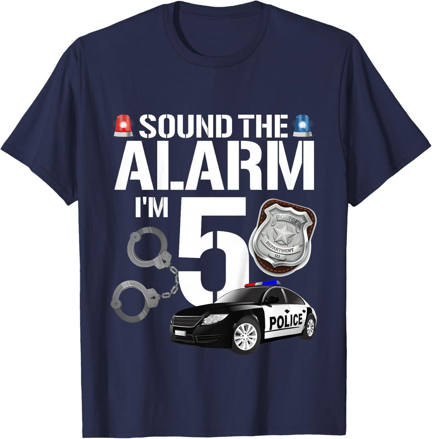 Kids 5 Year Old Police Birthday Officer Cop Car 5th Gift Boy T-Shirt - T-Shirt | Navy