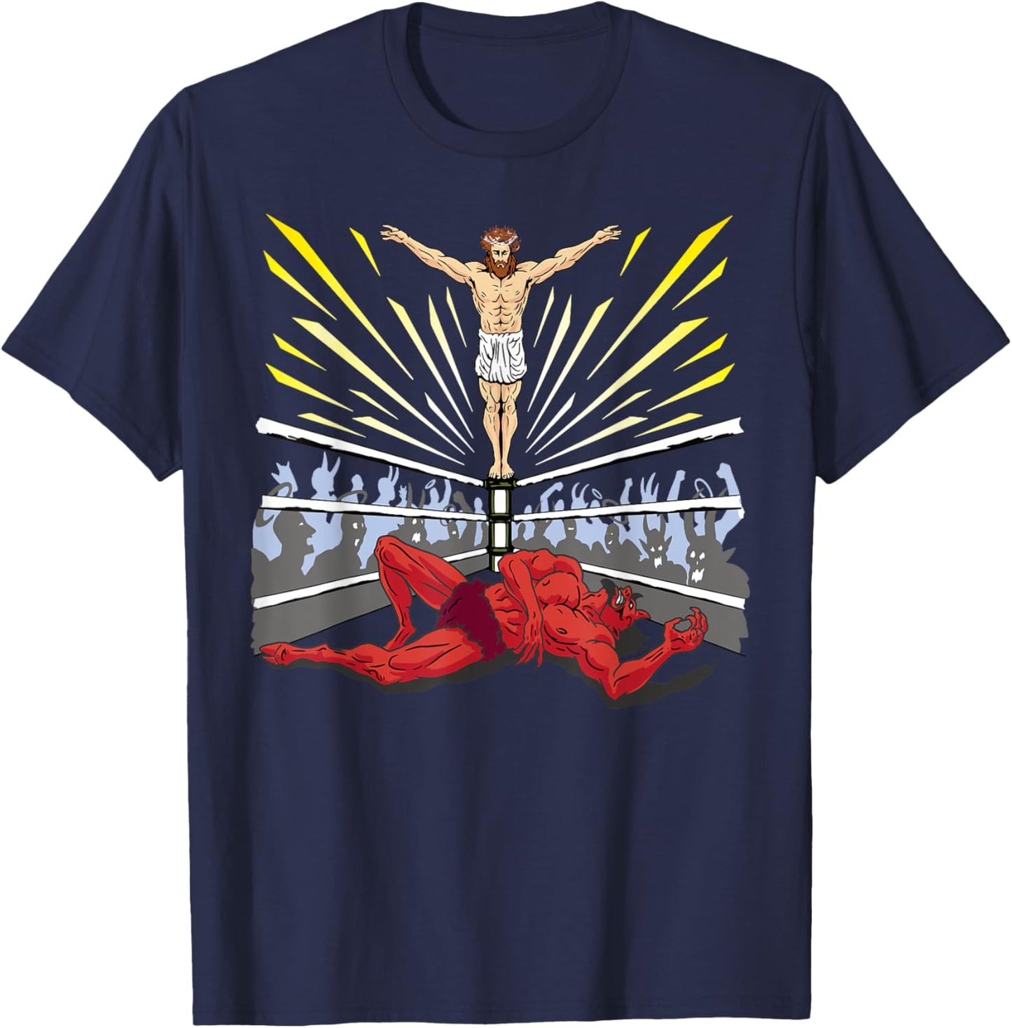 Wrestling Costume Jesus Devil Comic Outfit Christian Graphic T-Shirt - T-Shirt | Navy
