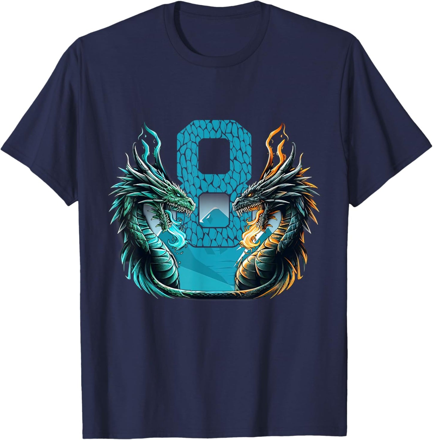 Boy Girl 8 Year Old Birthday Dragon Shirt 8th Birthday T-Shirt - T-Shirt | Navy