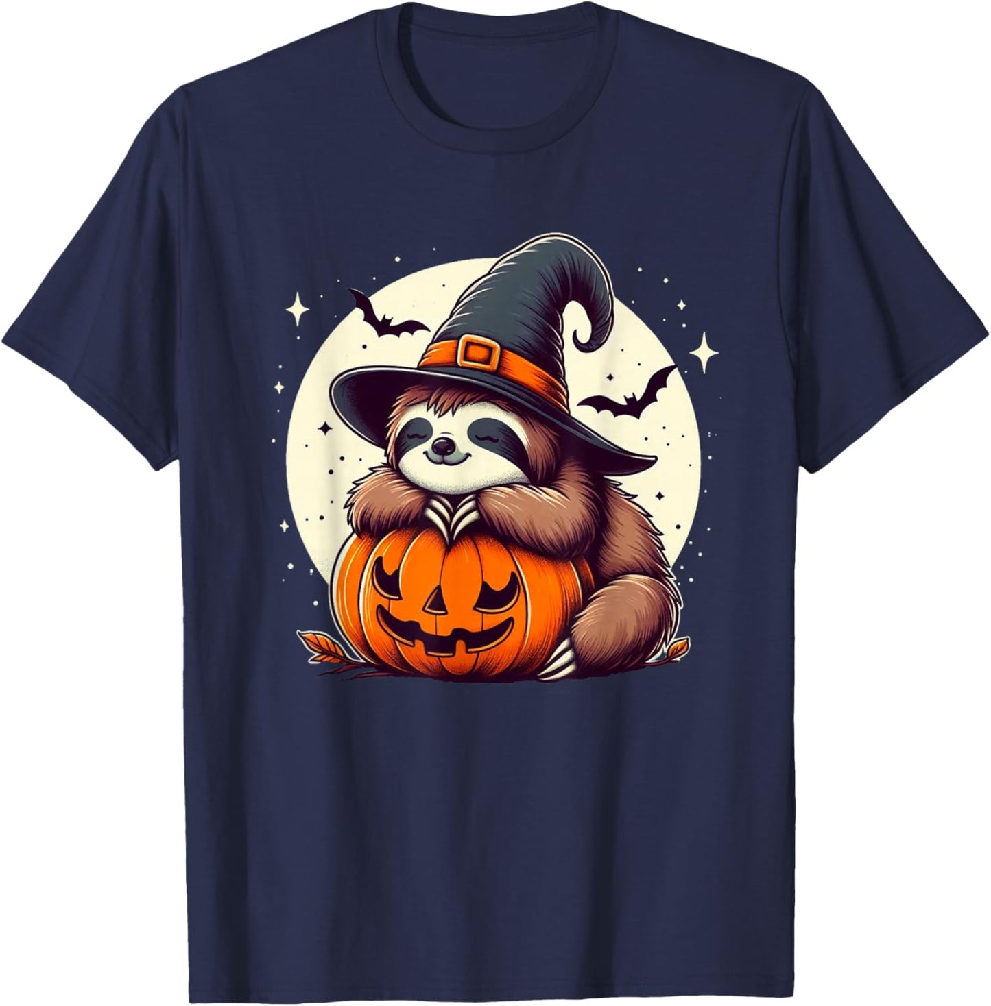 Halloween Pumpkin Cute Sloth Halloween T-Shirt - T-Shirt | Navy