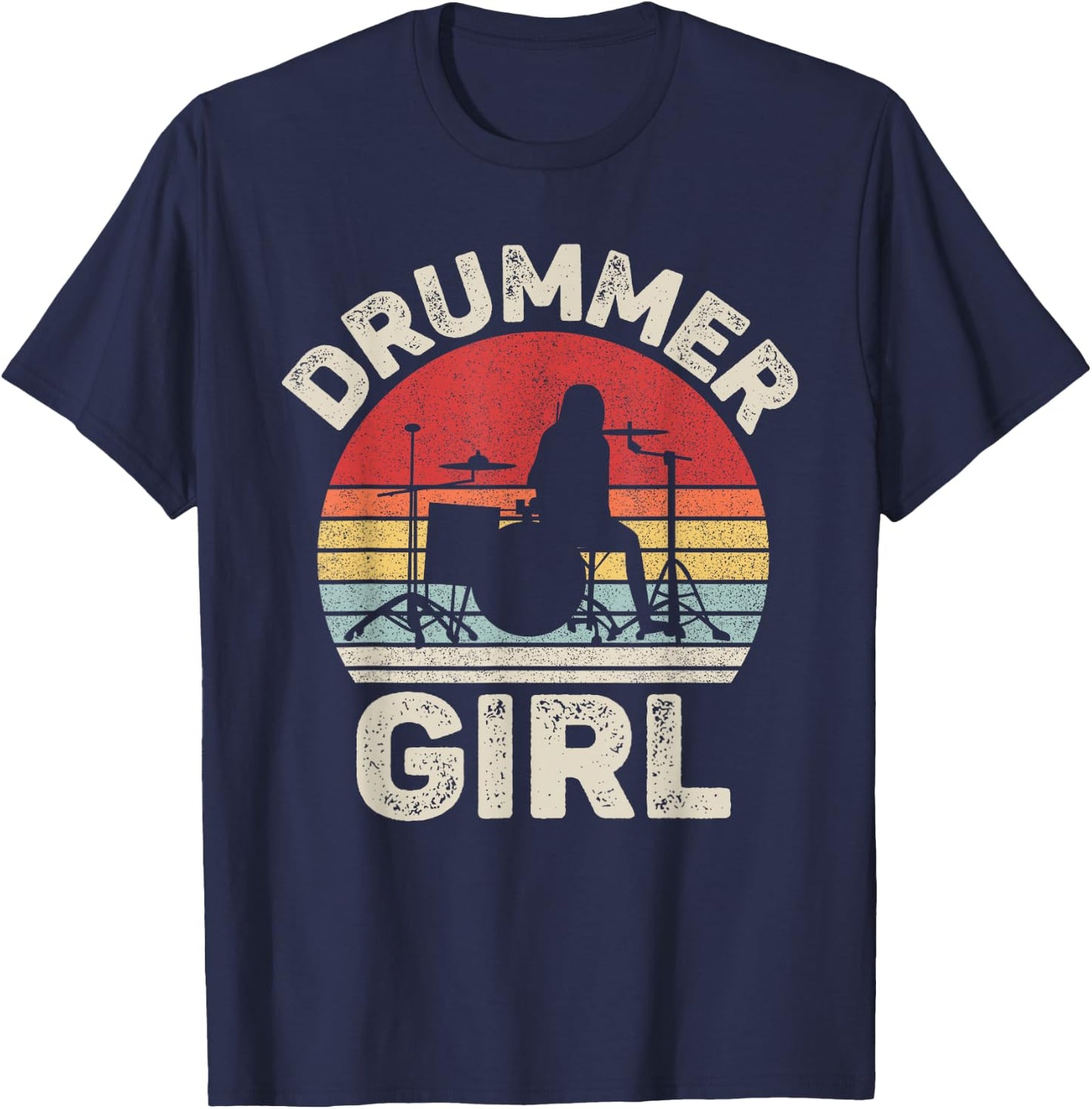 Vintage Retro Drummer Girl Shirt Drummer Gifts T-Shirt - T-Shirt | Navy