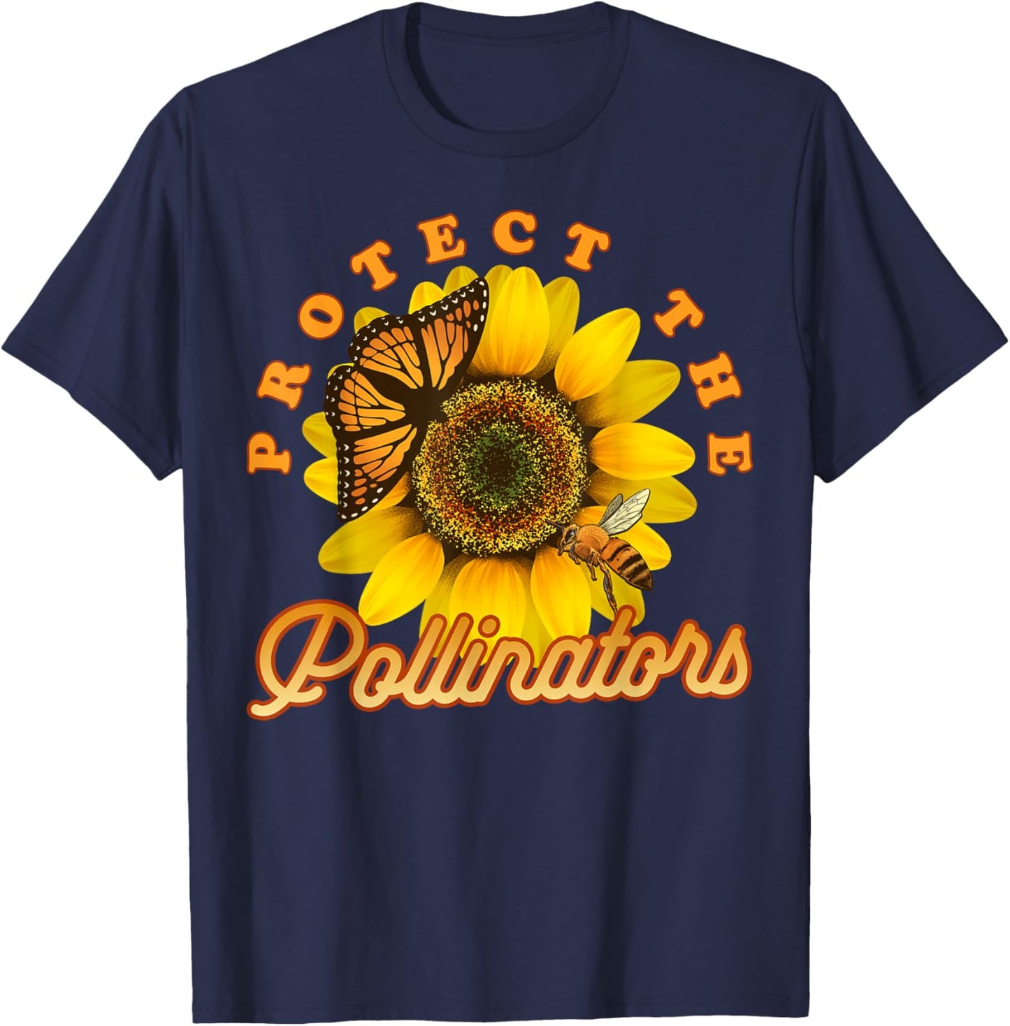 Cool Protect Pollinators Save the bees Sunflower T- shirt T-Shirt - T-Shirt | Navy