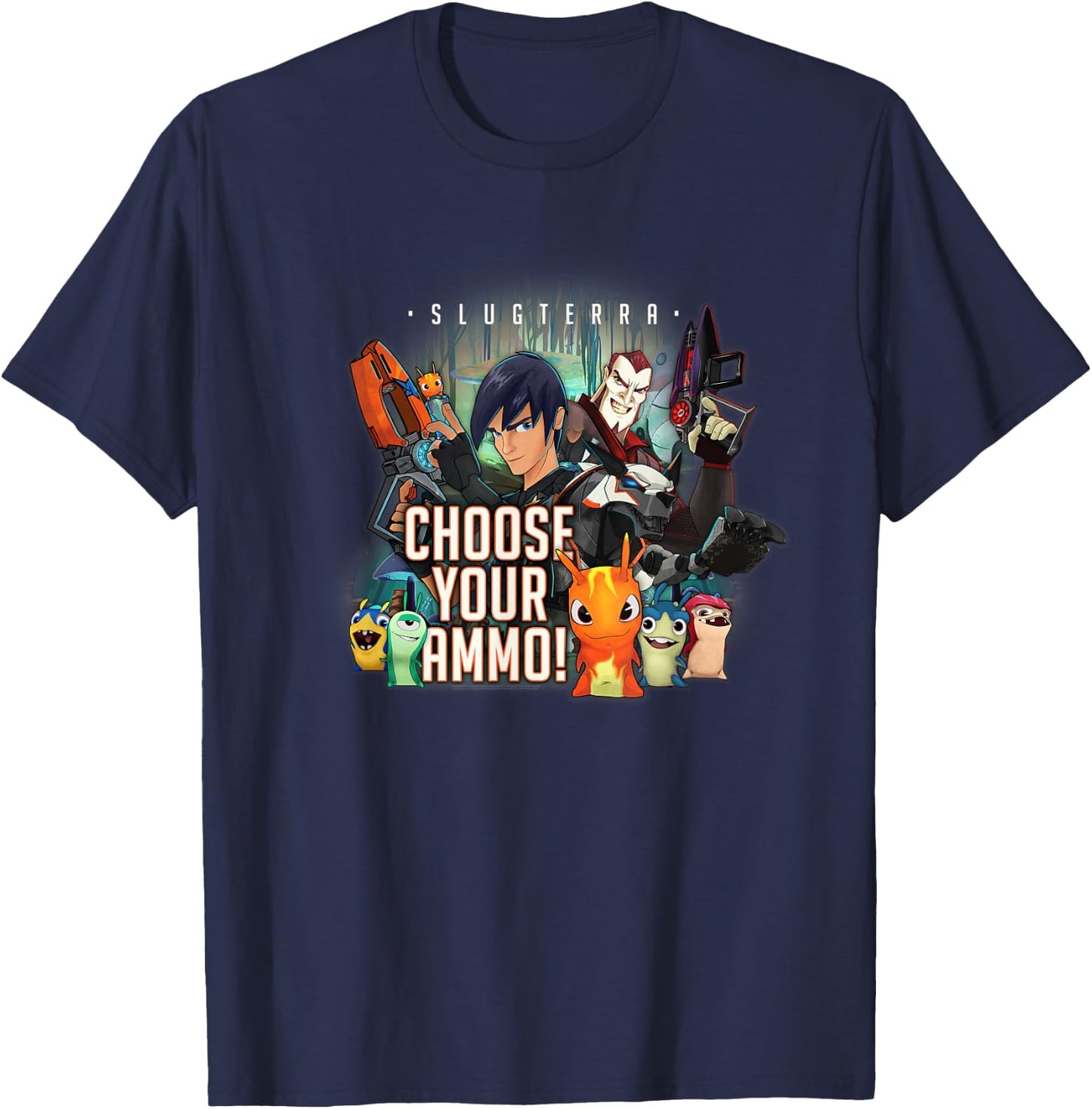 Slugterra - Eli and Dr. Thaddius Blakk - Choose Your Ammo T-Shirt - T-Shirt | Navy