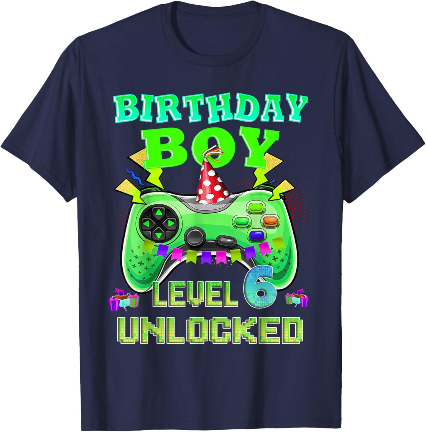 Level 6 Unlocked Video Game 6th Birthday Gamer Gift Boys T-Shirt - T-Shirt | Navy