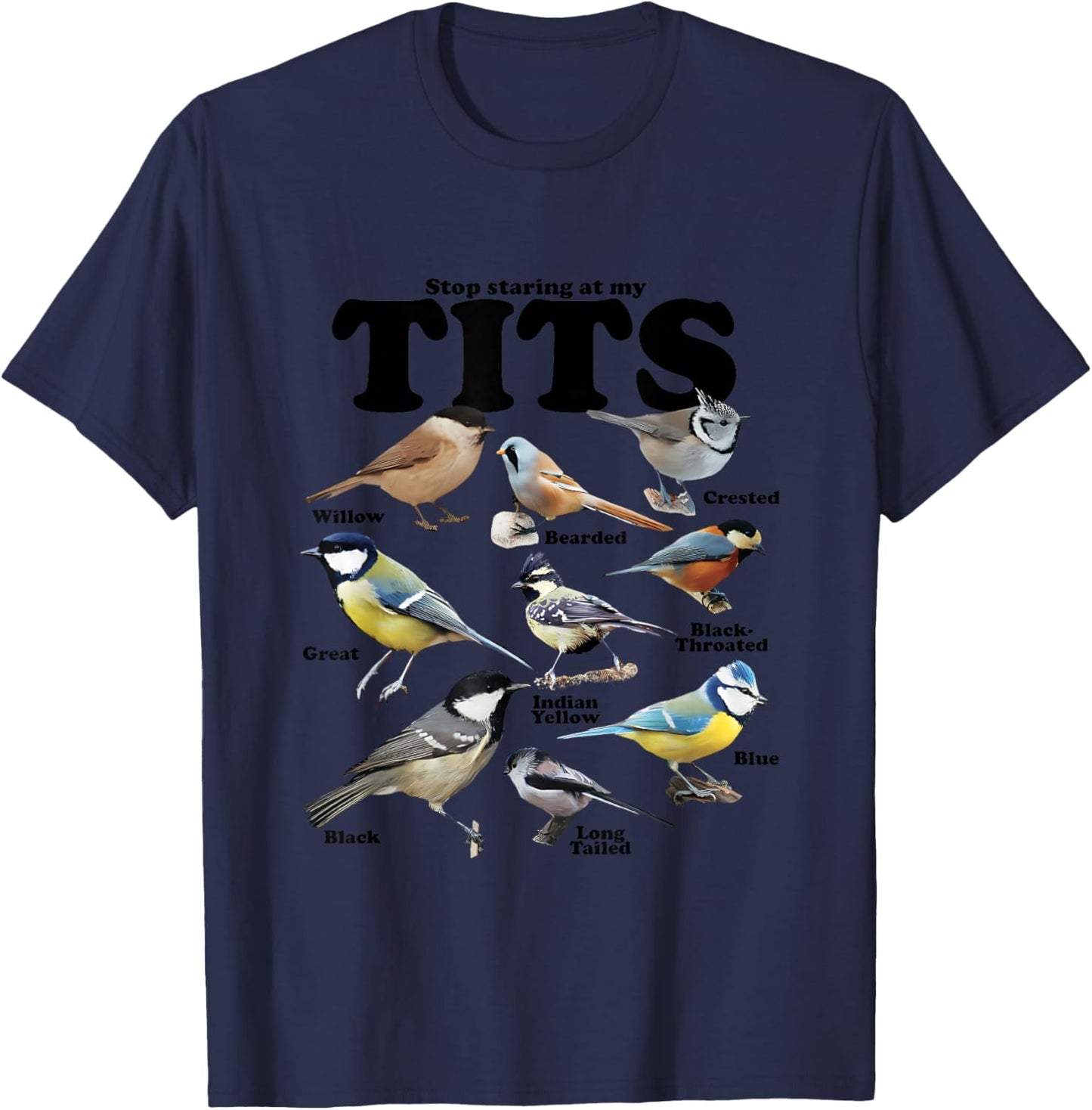 Stop Staring At My Tits Funny T-Shirt - T-Shirt | Navy
