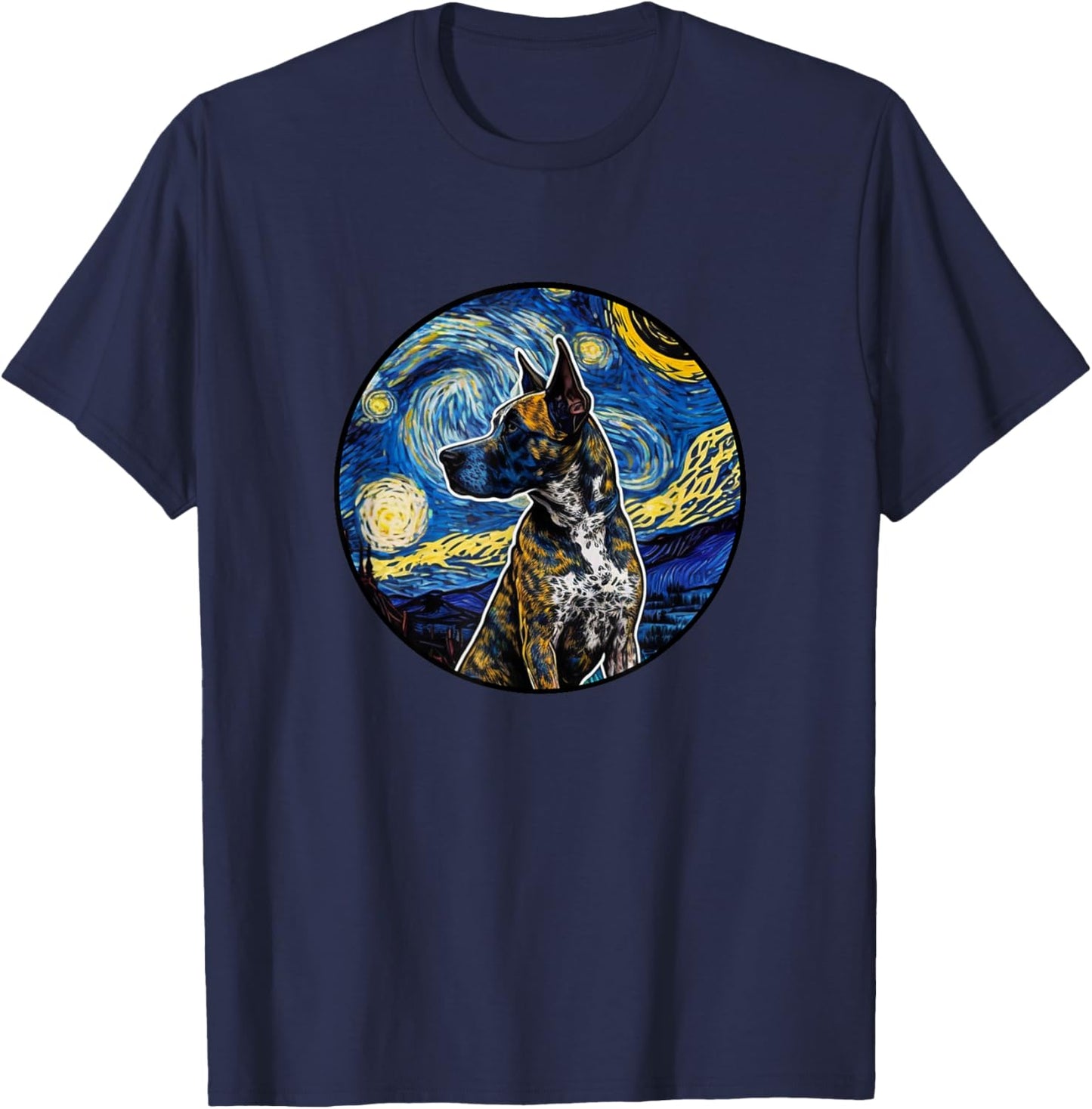Treeing Tennessee Brindle Starry Night Painting Dog Mom Dad T-Shirt - T-Shirt | Navy