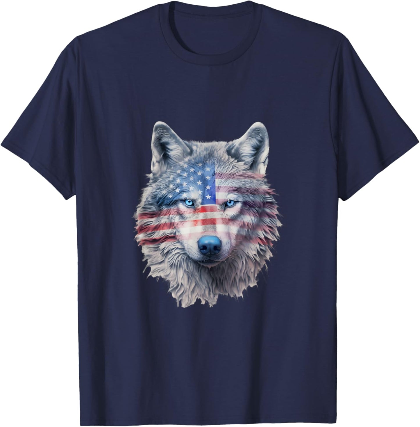 Patriotic Red White And Blue Wolf T-Shirt - T-Shirt | Navy