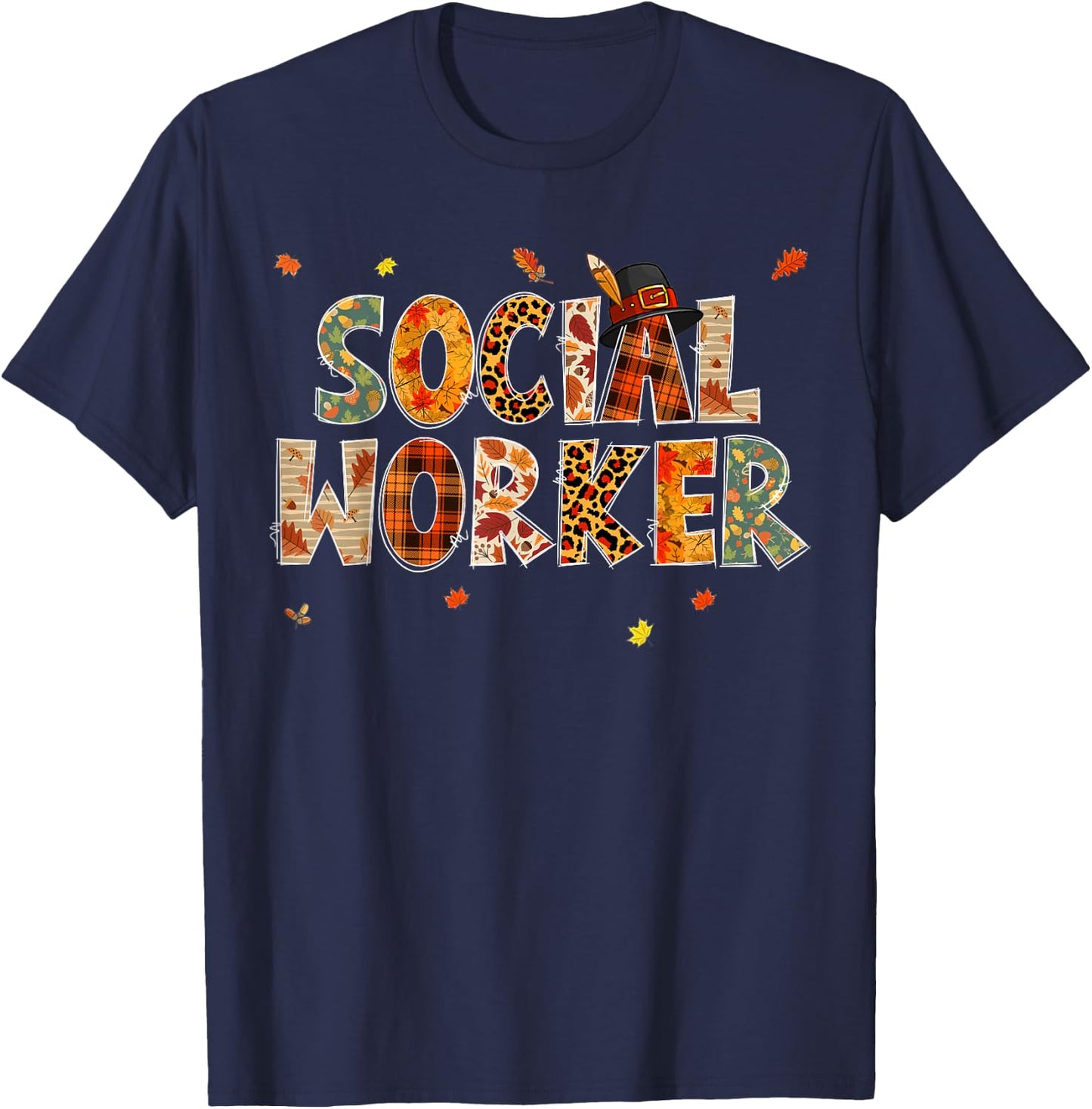 Funny Social Worker Pumpkin Autumn Tree Fall Leaves T-Shirt - T-Shirt | Navy