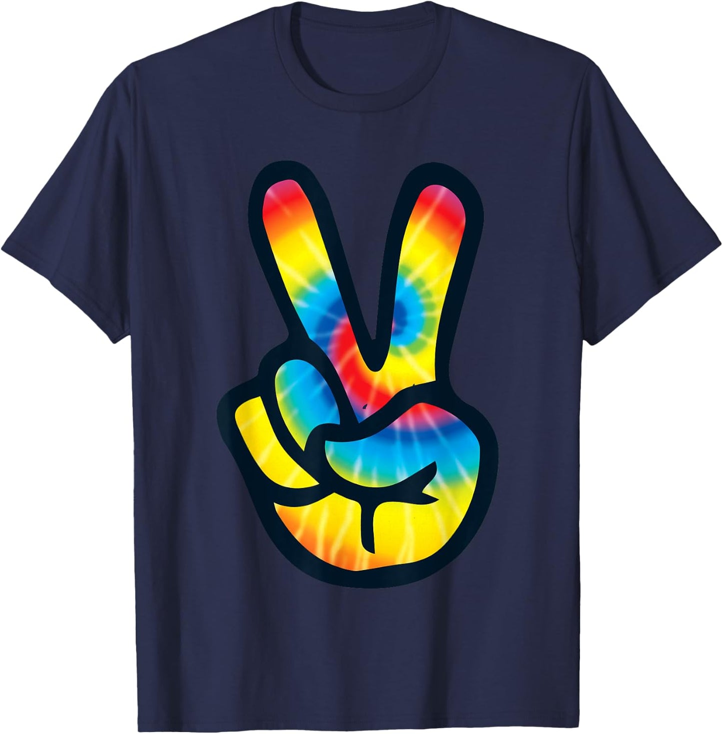 Tie Dye Peace Sign Hand | V Symbol 60s 70s 80s T-Shirt - T-Shirt | Navy