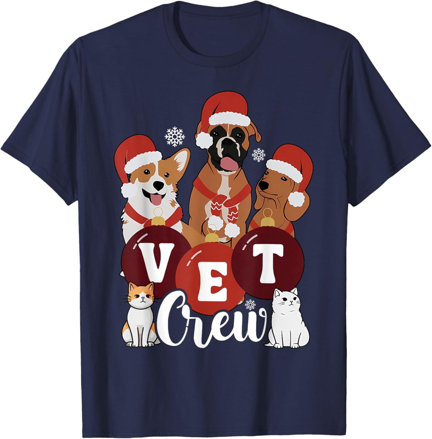 Christmas Cute Pet Santa Hat Vet Crew Veterinary Technician T-Shirt - T-Shirt | Navy