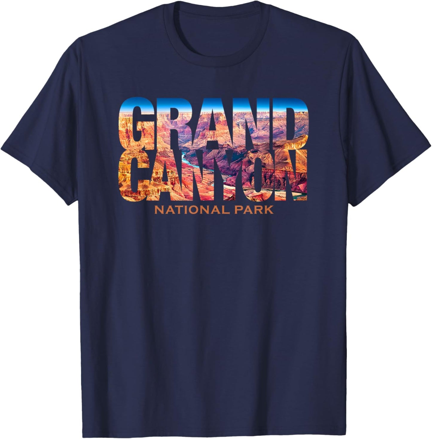 Vintage Grand Canyon National Park Souvenir Shirts Grand Canyon National Park Photo Text Hiking -Adults Black Small Classic Fit Short Sleeve T-Shirt - T-Shirt | Navy