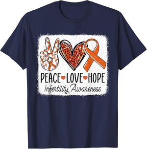 Peace Love Hope Infertility Awareness Orange Ribbon T-Shirt - T-Shirt | Navy