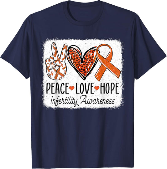 Peace Love Hope Infertility Awareness Orange Ribbon T-Shirt - T-Shirt | Navy