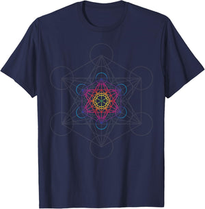 Metatron's Cube Sacred Geometry Art T-Shirt - T-Shirt | Navy