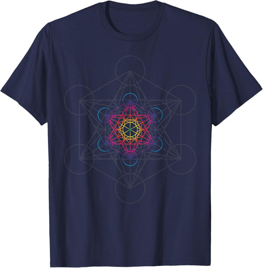 Metatron's Cube Sacred Geometry Art T-Shirt - T-Shirt | Navy