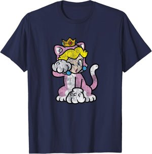 Super Mario 3D Bowser's Fury Princess Peach Cat Portrait T-Shirt - T-Shirt | Navy