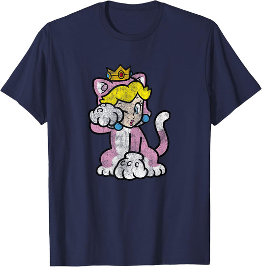 Super Mario 3D Bowser's Fury Princess Peach Cat Portrait T-Shirt - T-Shirt | Navy