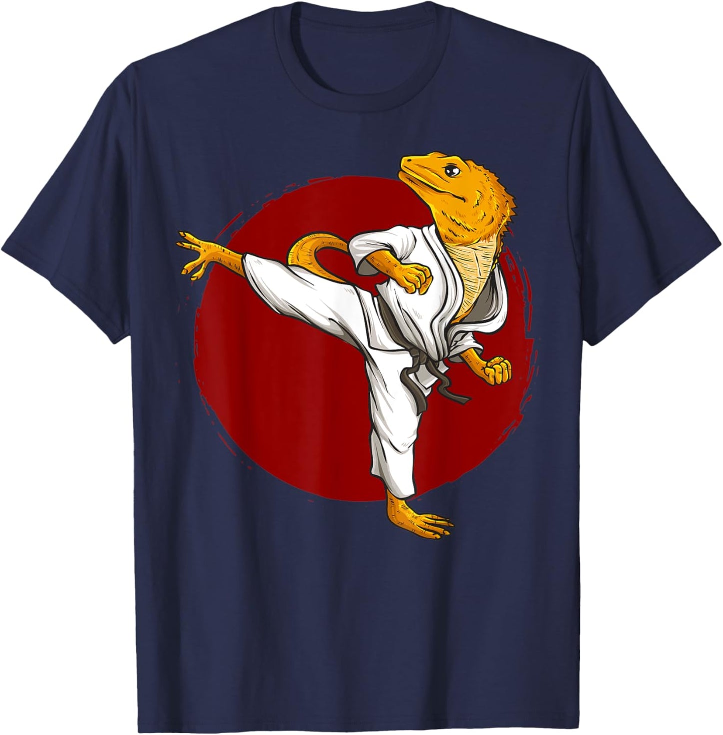 Funny Bearded dragons doing Karate Samurai Ninja lizard Art T-Shirt - T-Shirt | Navy
