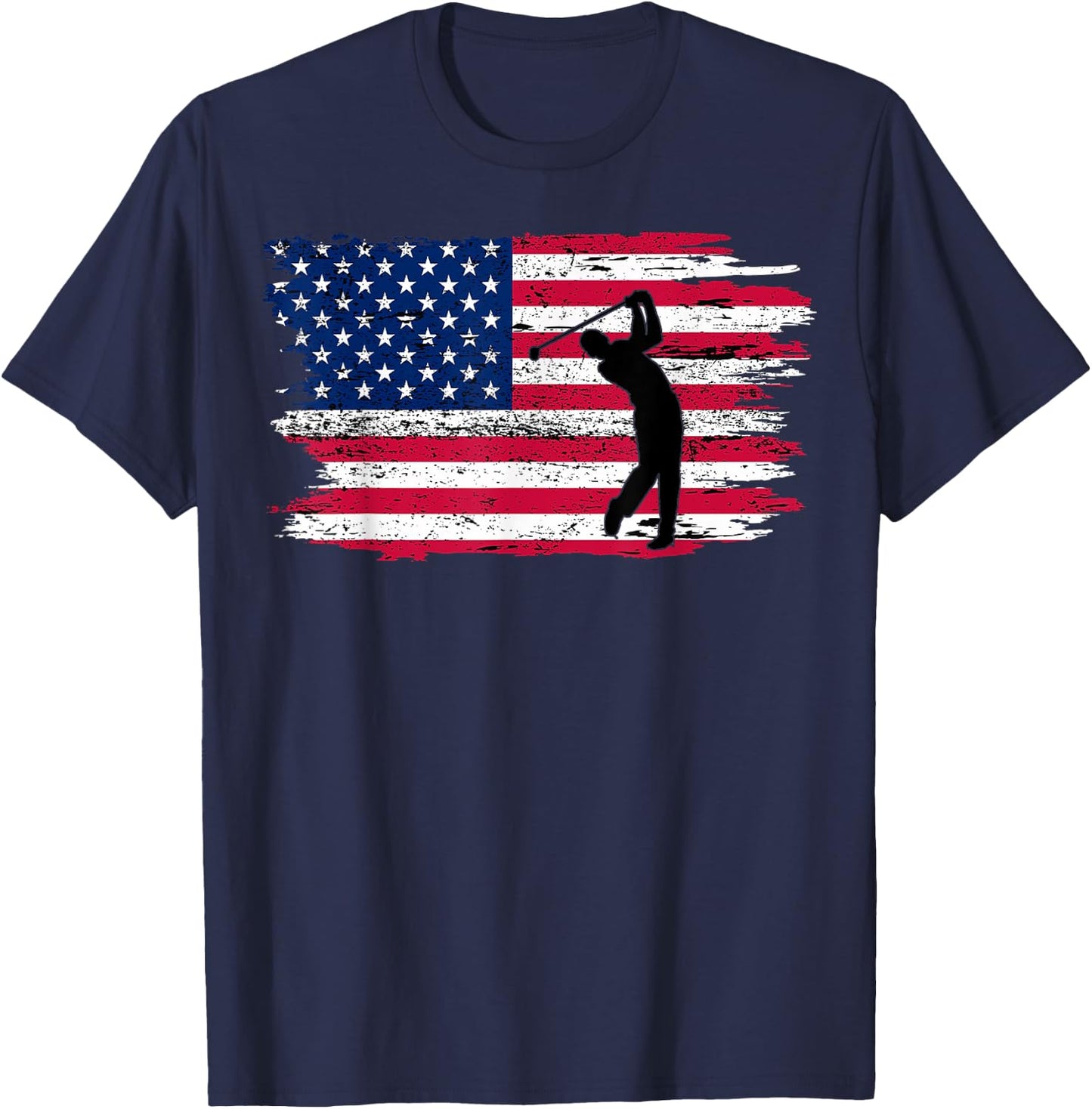 American Flag Golf Shirt 4th July Patriotic Golfer T-Shirt - T-Shirt | Navy