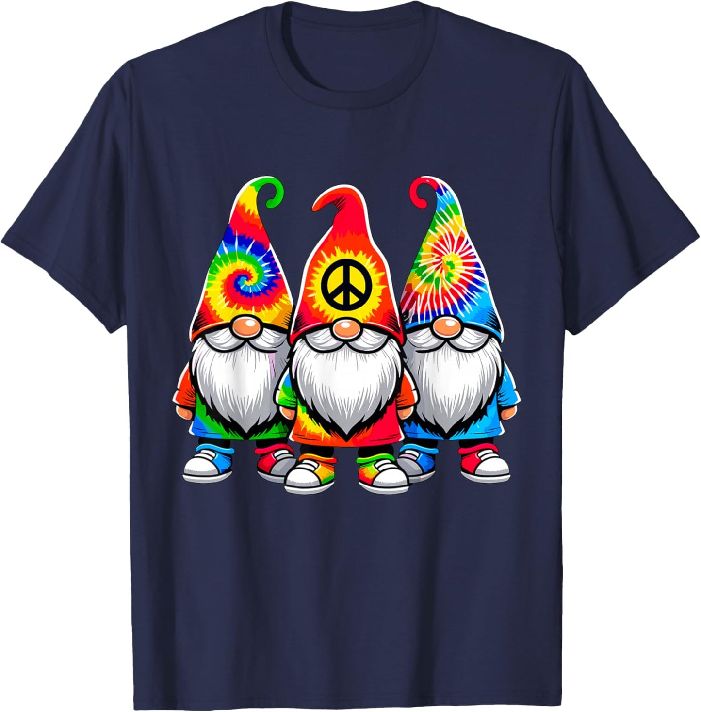 Tie-Dye Gnomes Peace Sign Hippie T-Shirt - T-Shirt | Navy