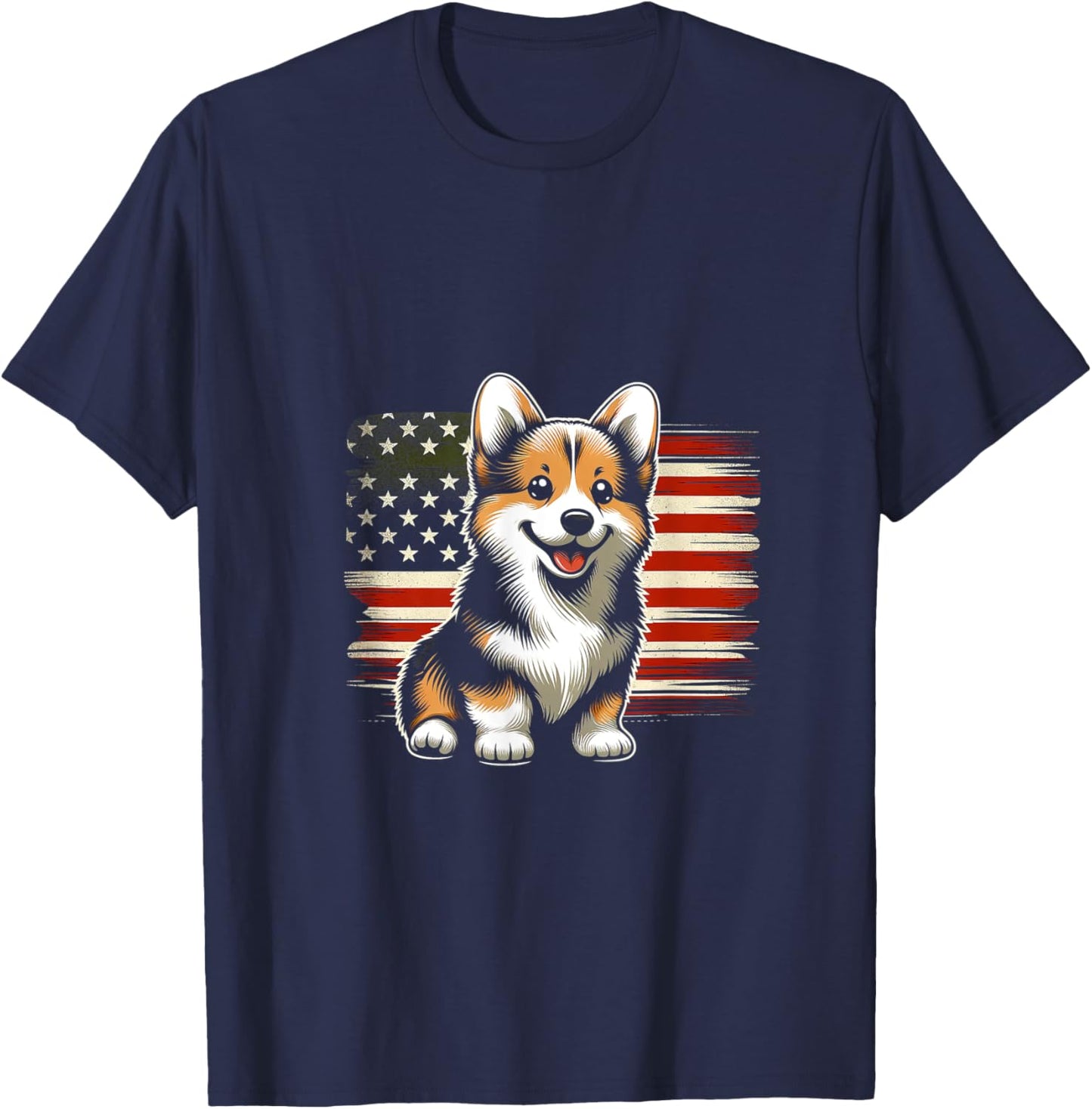 Pembroke Welsh Corgi American Flag USA Flag T-Shirt - T-Shirt | Navy