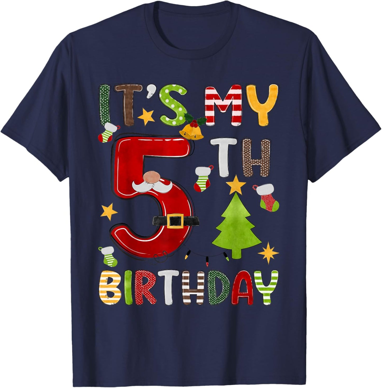 It's My 5th Birthday Boys 5 Years Old Kids Christmas Pajama T-Shirt - T-Shirt | Navy