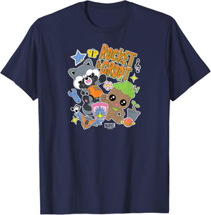 Guardians of The Galaxy - Groot and Rocket Stickers T-Shirt - T-Shirt | Navy