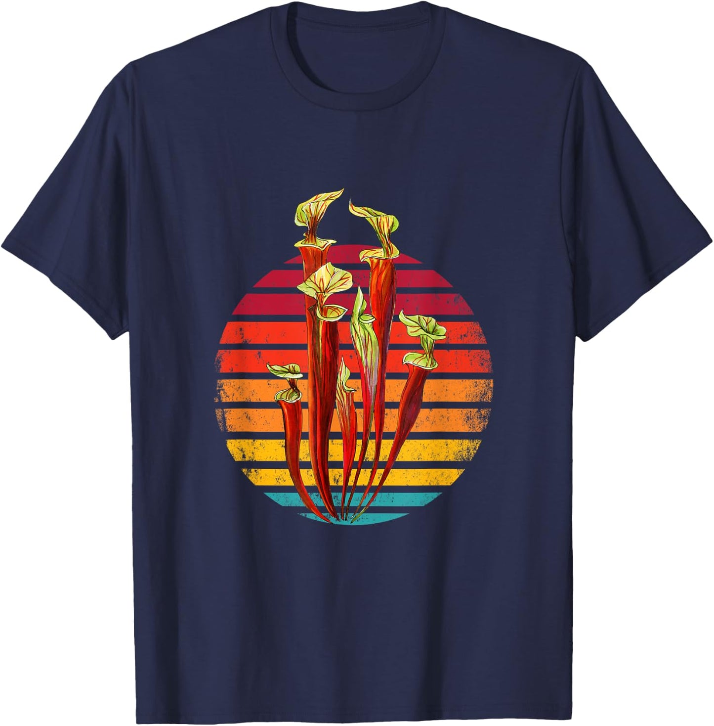Retro Vintage Sunset Sarracenia Carnivorous Plants T-Shirt - T-Shirt | Navy