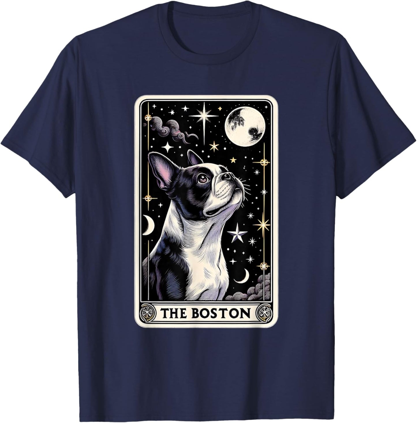 Boston Terrier Tarot Card Star with the Moon Men Women Kids T-Shirt - T-Shirt | Navy
